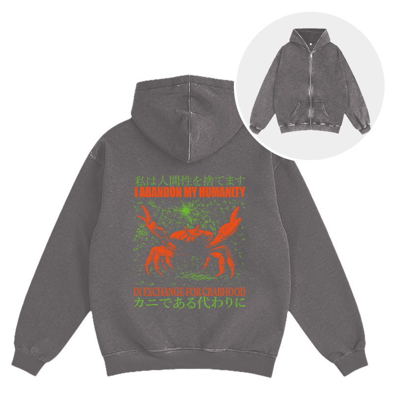 Tokyocanvas Vintage Japanese Crab Jokes Washed Zip Hoodie