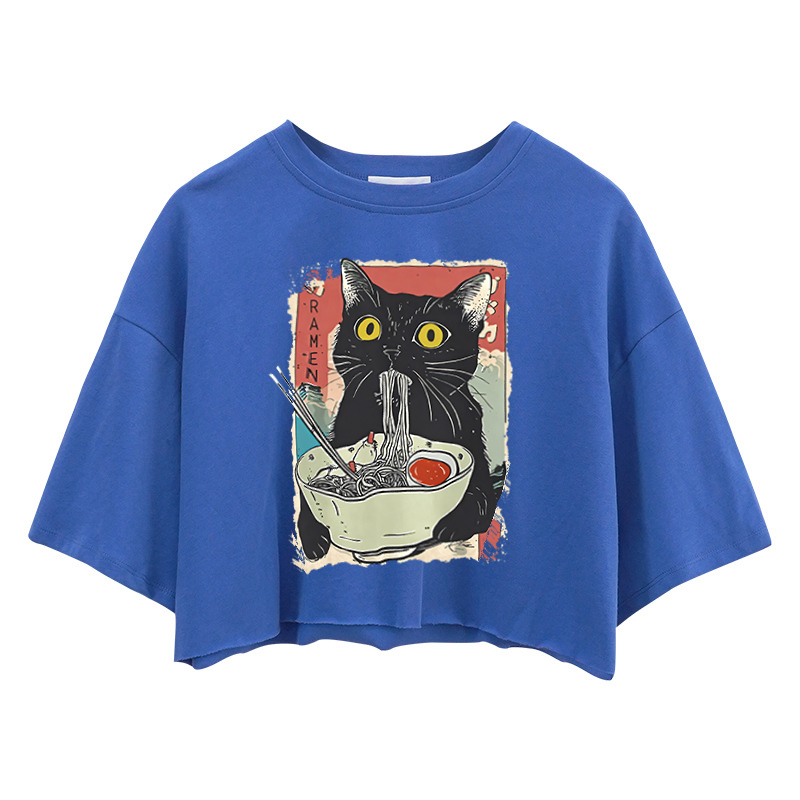 Tokyocanvas Cute Cat Eating Ramen Crop Top