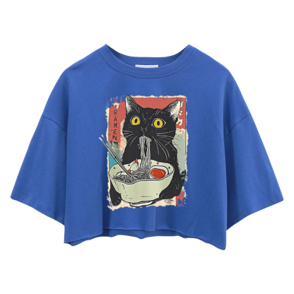 Tokyocanvas Cute Cat Eating Ramen Crop Top