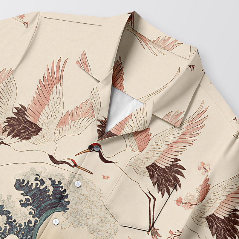 Tokyocanvas Cranes Dancing On The Waves Aloha Hawaiian Shirt