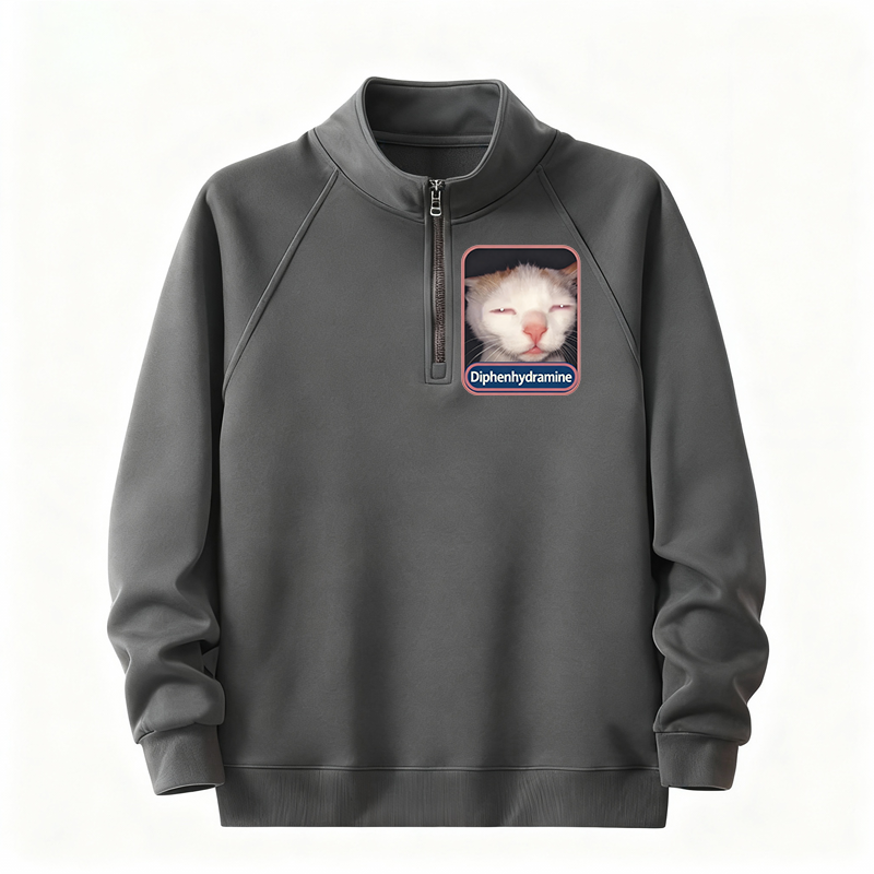 Tokyocanvas Funny Cat Meme Half-Zip Sweatshirt