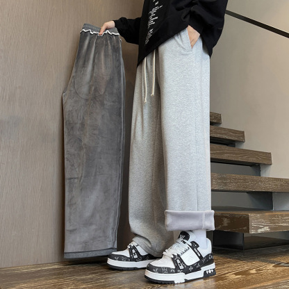 Tokyocanvas Solid-Color Drawstring Fleece Sweatpants
