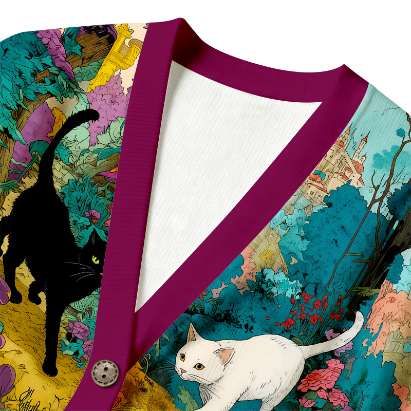 Tokyocanvas Two Cats In An Enchanted Forest Ugly Cardigan Sweatshirt
