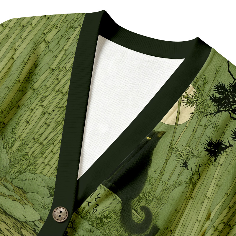 Tokyocanvas Black Cat Under The Moon Ugly Cardigan Sweatshirt