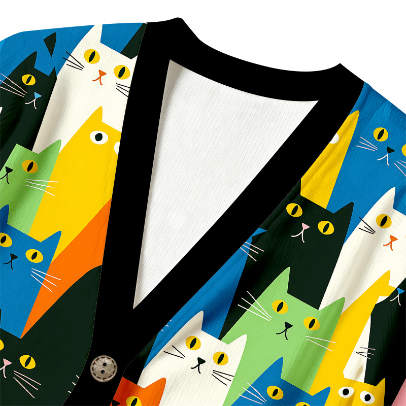 Tokyocanvas Colorful Cat Parade Ugly Cardigan Sweatshirt