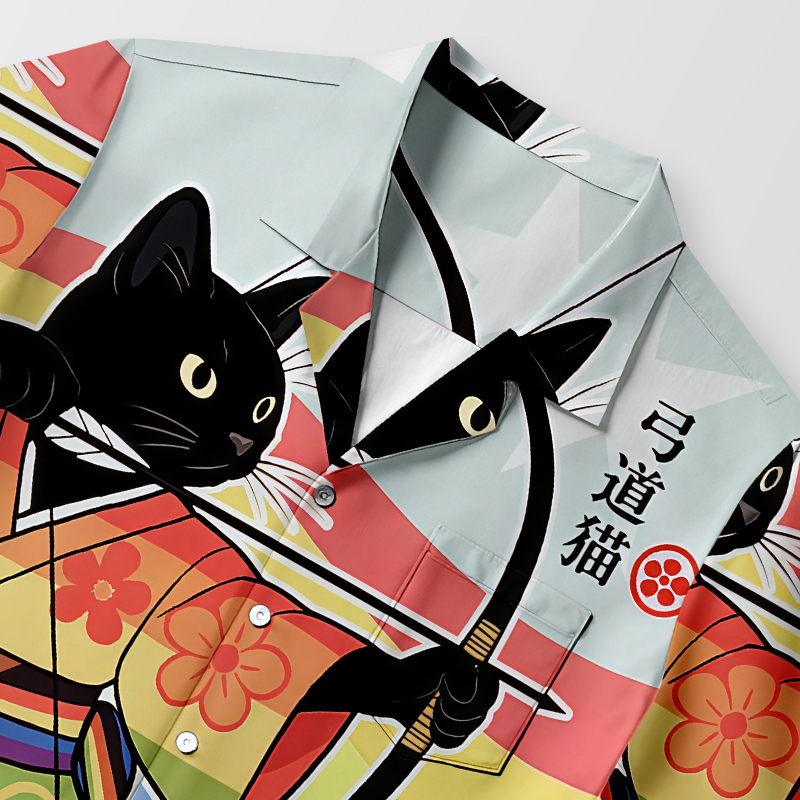 Tokyocanvas Rainbow Kimono Cat Archery Aloha Japanese Hawaiian Shirt