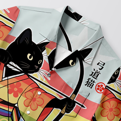 Tokyocanvas Rainbow Kimono Cat Archery Aloha Japanese Hawaiian Shirt
