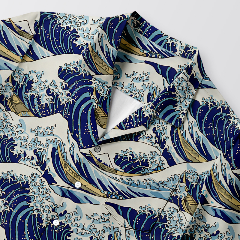 Tokyocanvas Japanese Great Wave Aloha Hawaiian Shirt