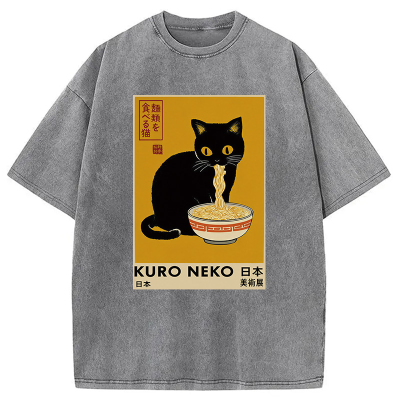 Tokyocanvas Kuro Neko Ramen Washed T-Shirt