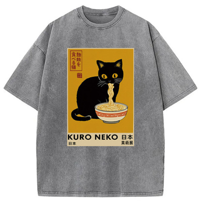 Tokyocanvas Kuro Neko Ramen Washed T-Shirt