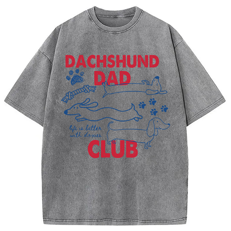 Tokyocanvas Dachshund Dad Club Washed T-Shirt