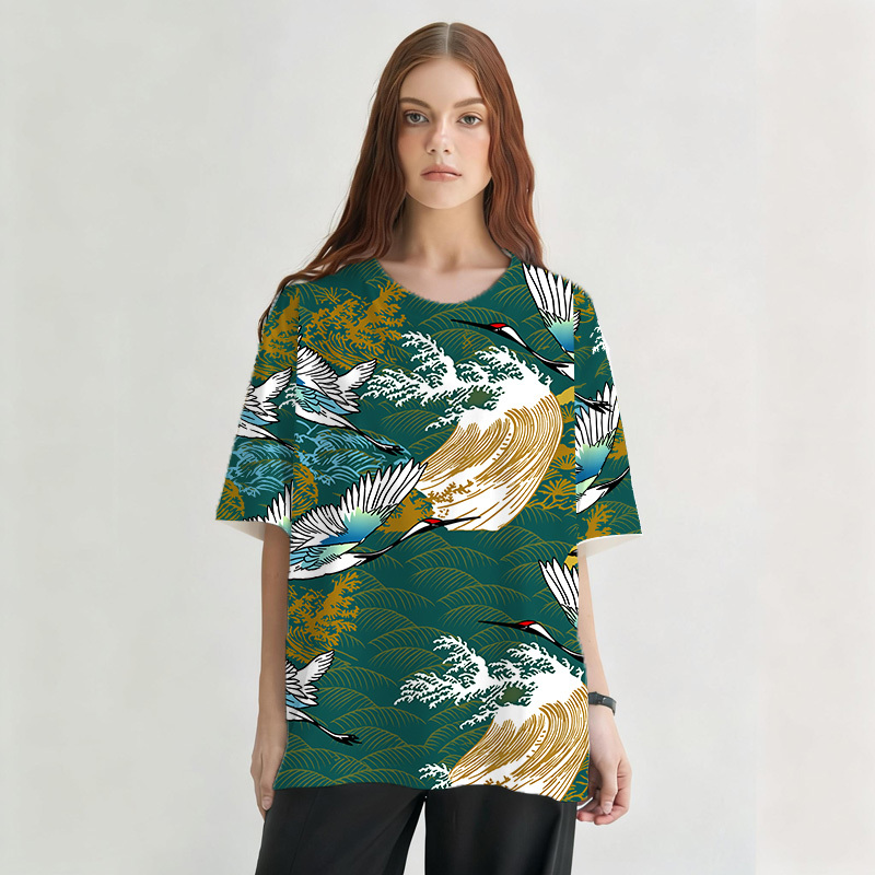 Tokyocanvas Japanese Crane Vintage Graphic Print T-Shirt