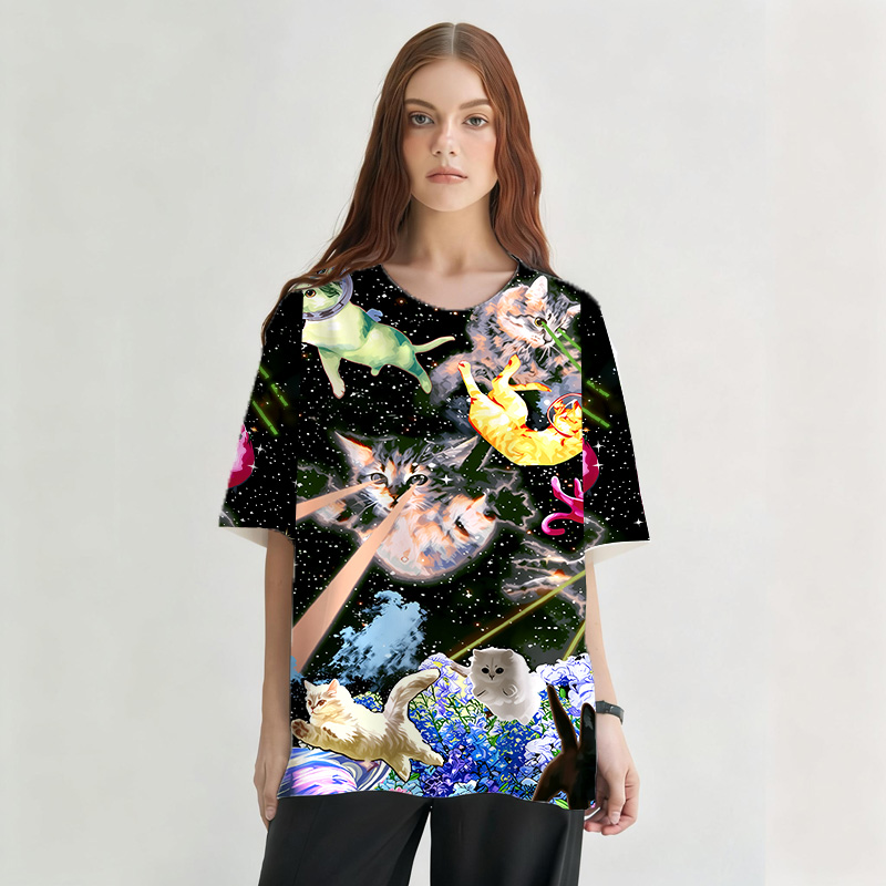 Tokyocanvas Fun Cat Graphic Print T-shirt