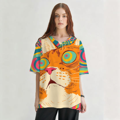 Tokyocanvas Colorful Cat Graphic Print T-shirt