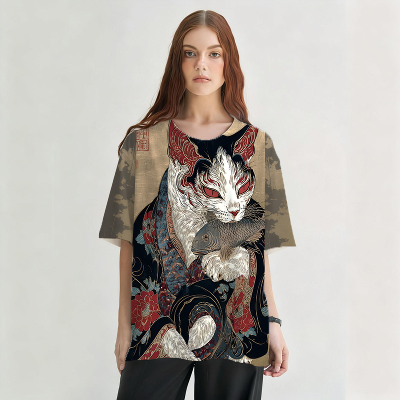 Tokyocanvas Cat Hell God Graphic Print T-shirt