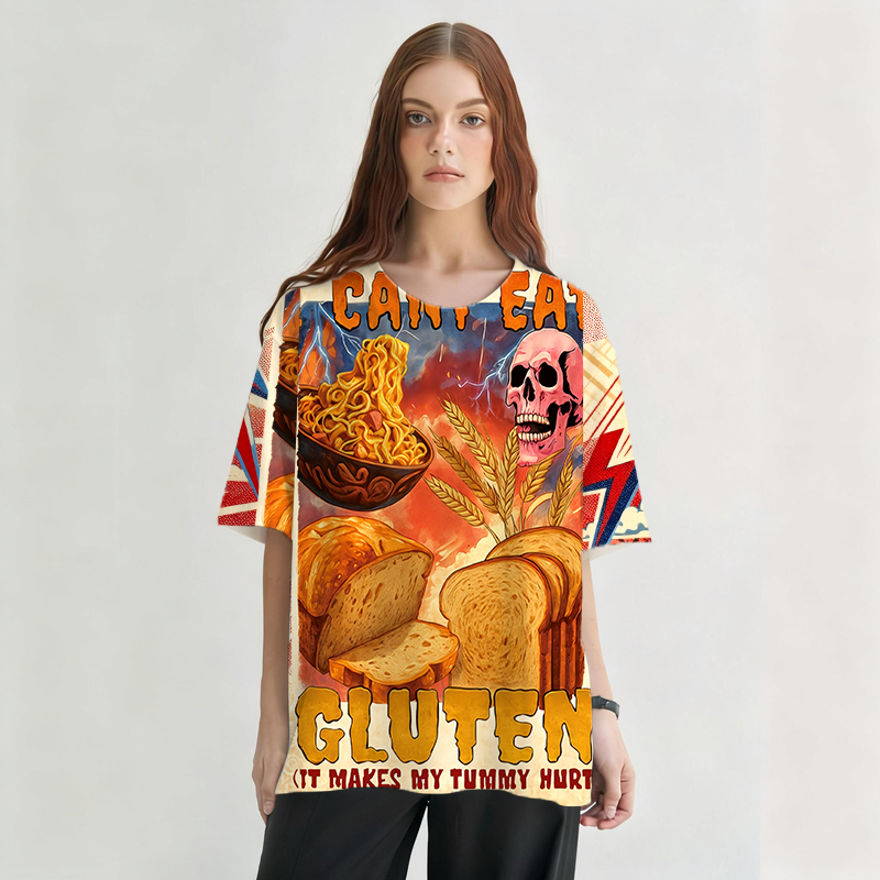 Tokyocanvas I Can't Eat Gluten Funny Meme Graphic Print T-shirt