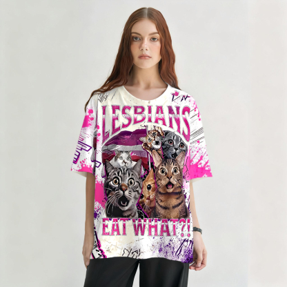 Tokyocanvas Lesbians Eat What?! Funny Graphic Print T-shirt