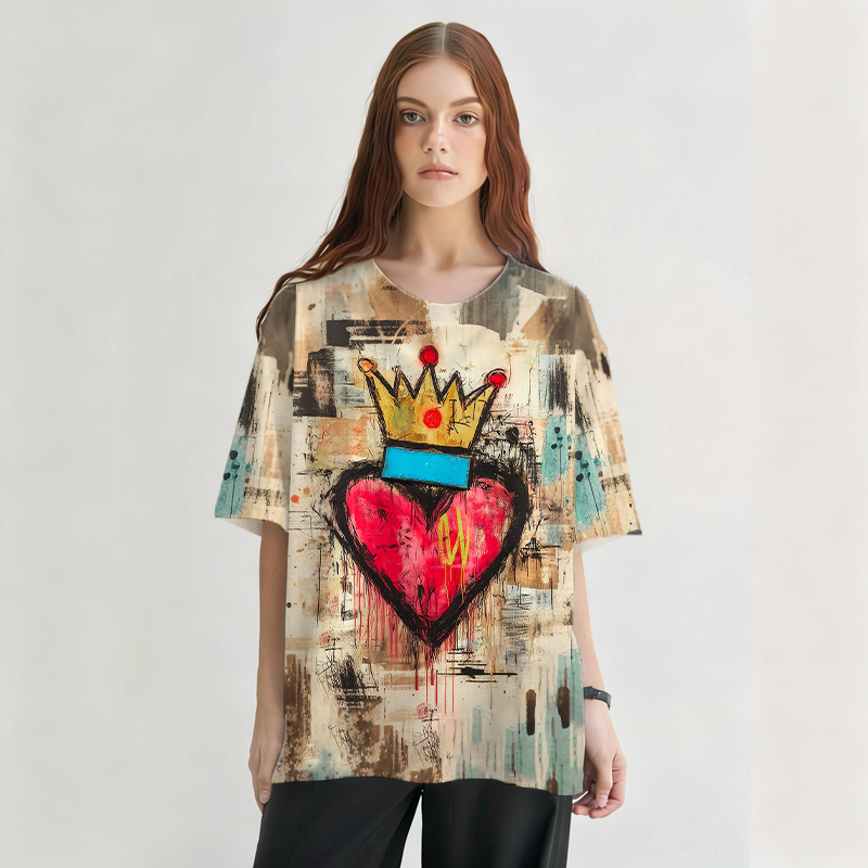Tokyocanvas Crown and Heart Graphic Print T-shirt