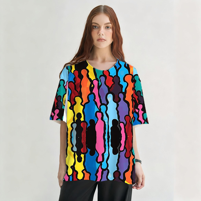 Tokyocanvas Vibrant Silhouette Graphic Print T-shirt