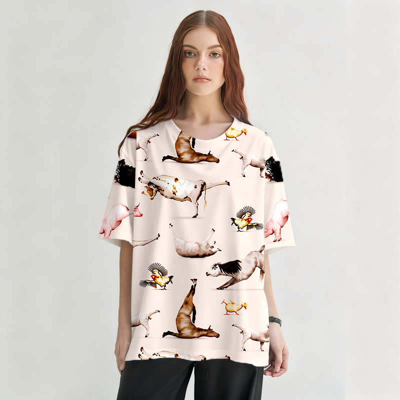 Tokyocanvas Funny Animal Yoga Acrobatics Graphic Print T-shirt