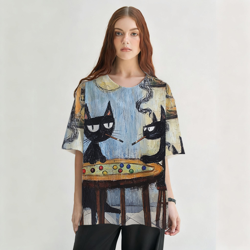 Tokyocanvas Cats Playing Marbles Graphic Print T-shirt