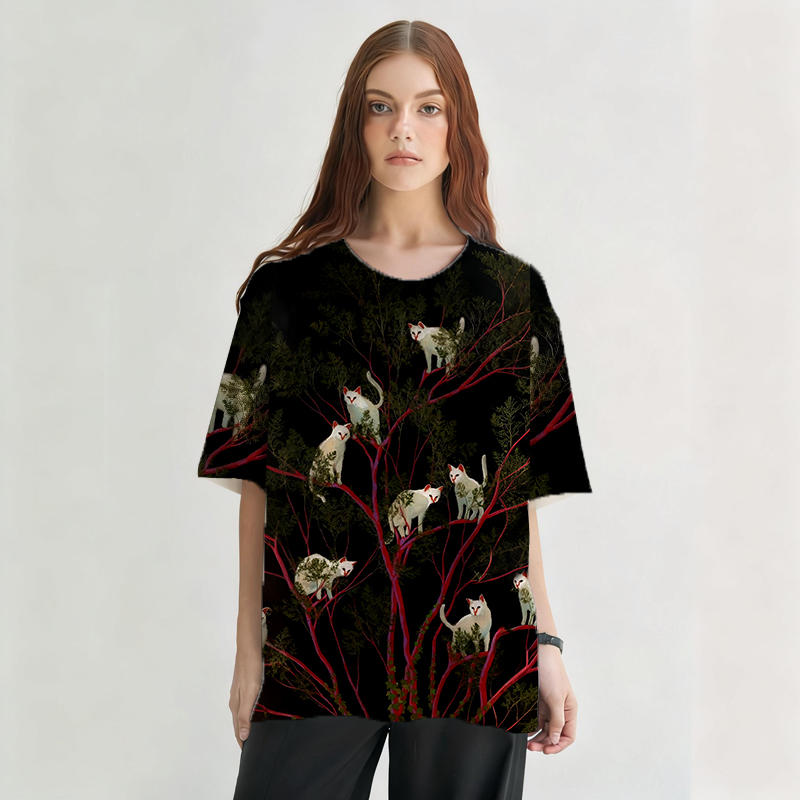 Tokyocanvas Tree With Cats Graphic Print T-shirt