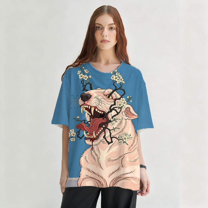 Tokyocanvas White Hound Of Blossoming Rage Graphic Print T-shirt