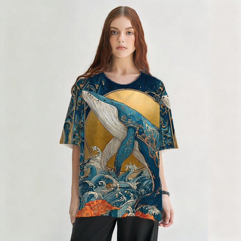 Tokyocanvas Golden Whale Graphic Print T-shirt
