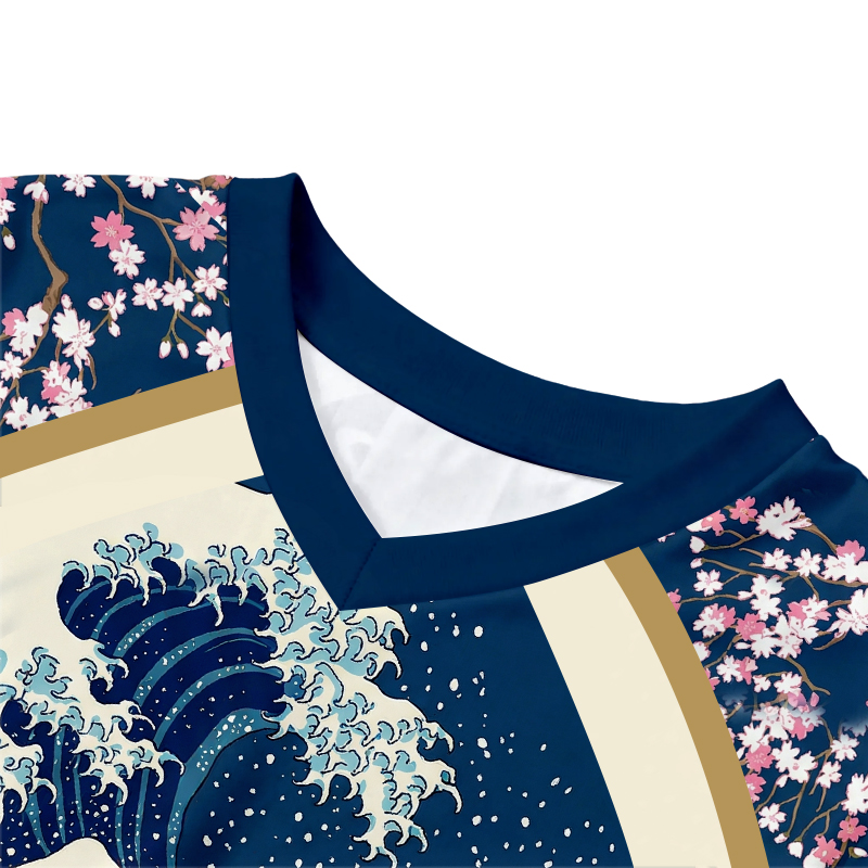 Tokyocanvas Sakura and Wave Graphic Long-sleeve T-Shirt