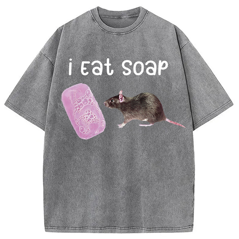 Tokyocanvas I Eat Soap Rat Meme Washed T-Shirt