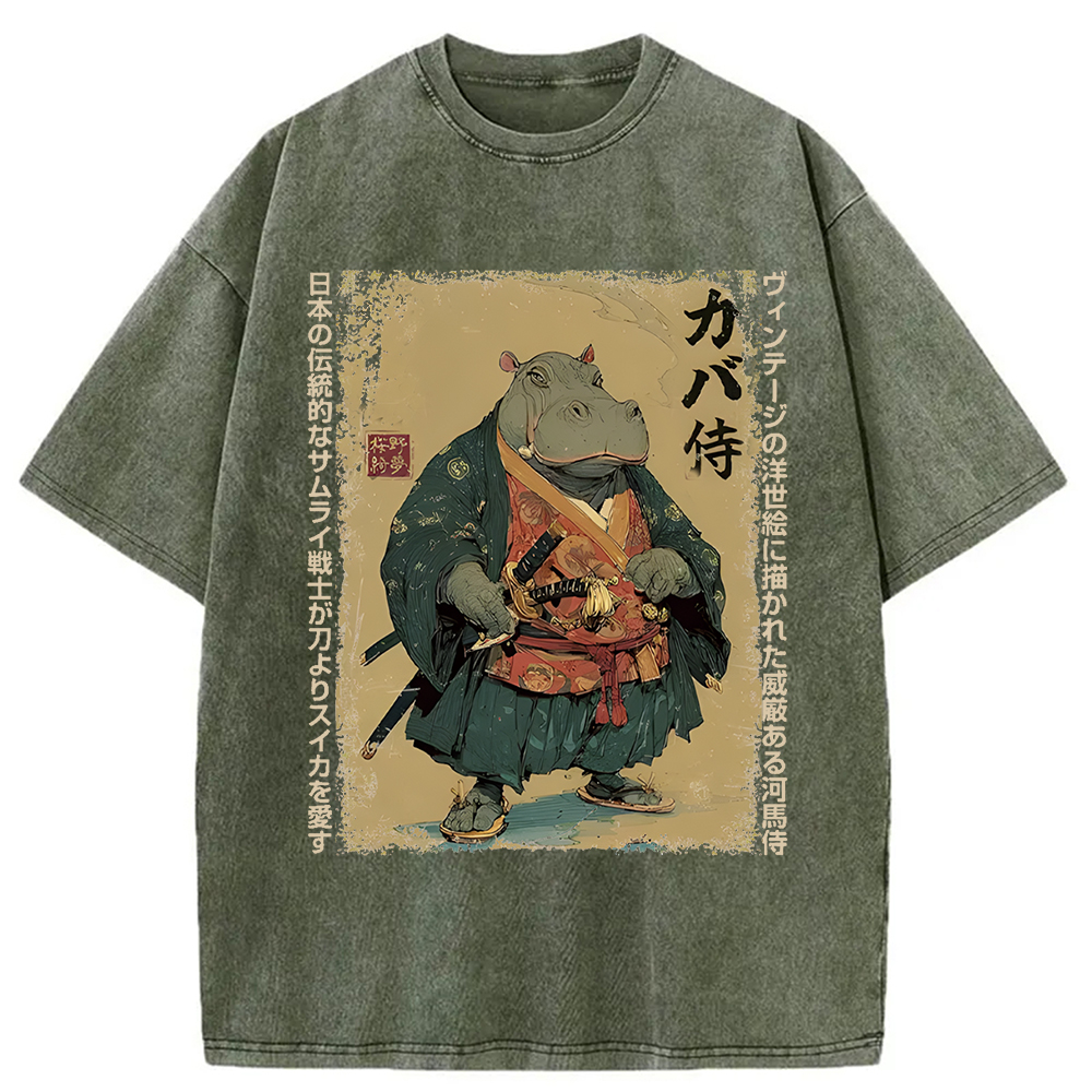 Tokyocanvas Samurai Hippo: Slicer of Melons Washed T-Shirt