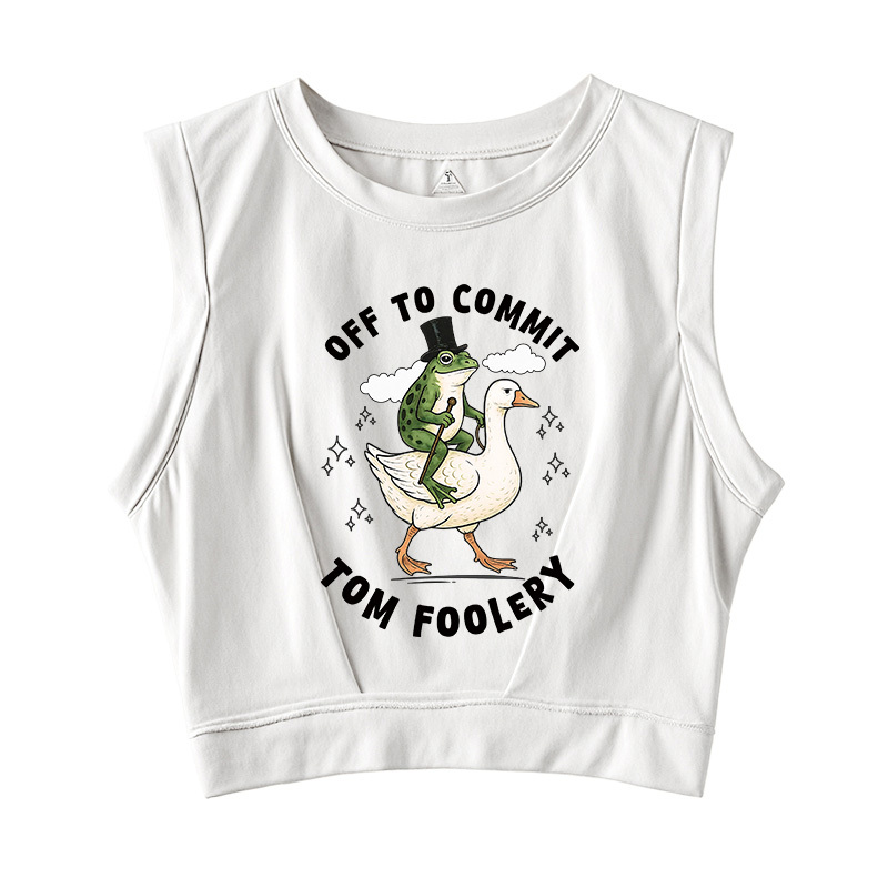 Tokyocanvas Frog Riding Goose Funny Sarcastic Meme Sleeveless Crop Top