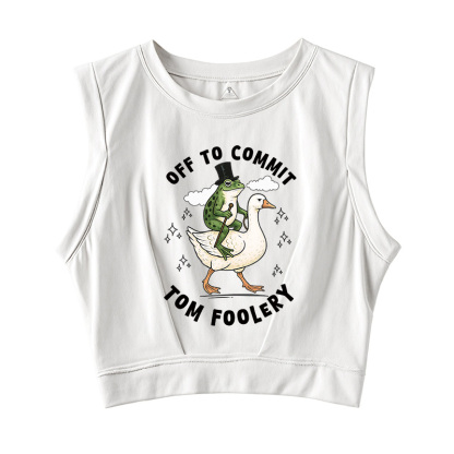 Tokyocanvas Frog Riding Goose Funny Sarcastic Meme Sleeveless Crop Top