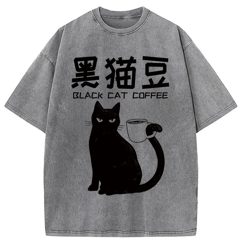 Tokyocanvas Black Cat Coffee Washed T-Shirt