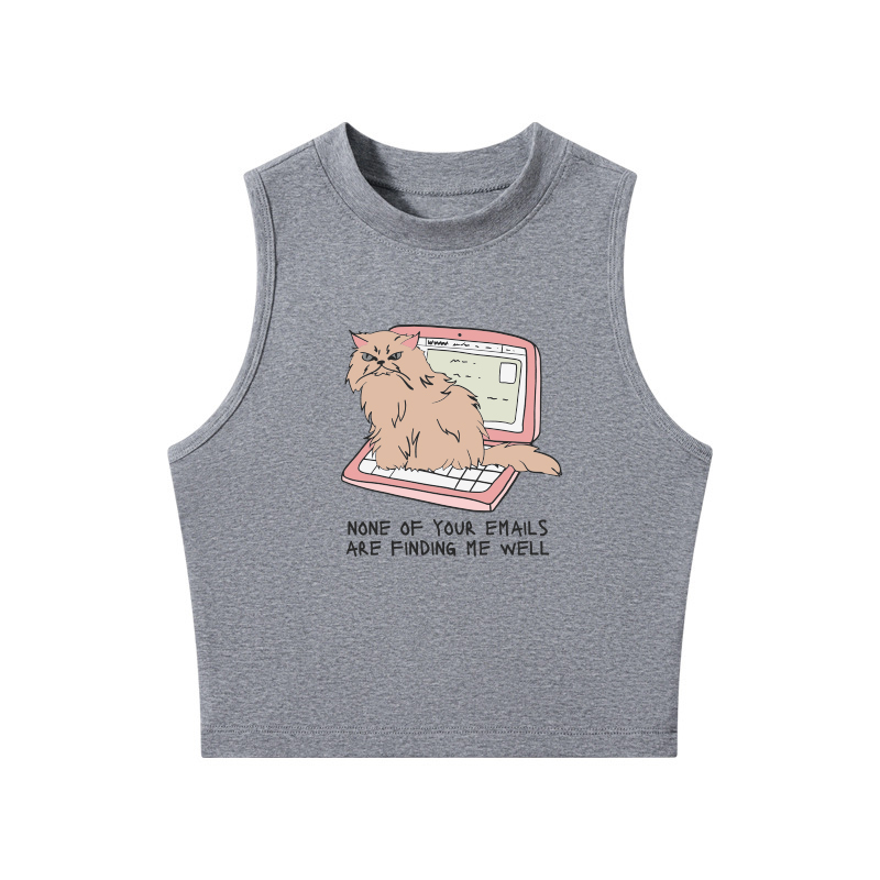 Tokyocanvas Office Cat Crew Neck Crop Top