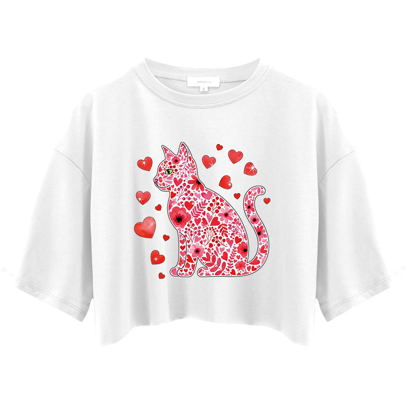 Tokyocanvas Floral Cat Valentines Day Crop Top