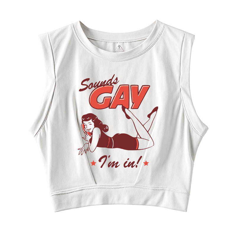 Tokyocanvas Sounds Gay I'm In Ringe Sleeveless Crop Top