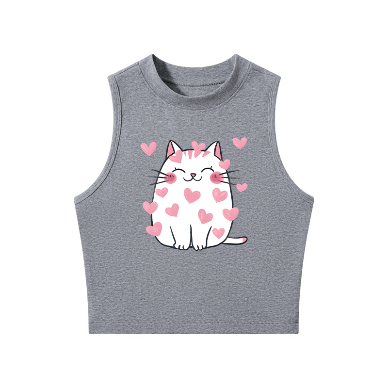 Tokyocanvas Valentines Love Cat Crew Neck Crop Top