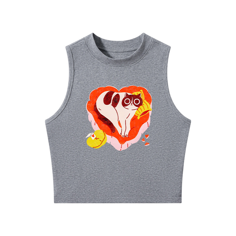 Tokyocanvas Cat Heart Valentine Crew Neck Crop Top