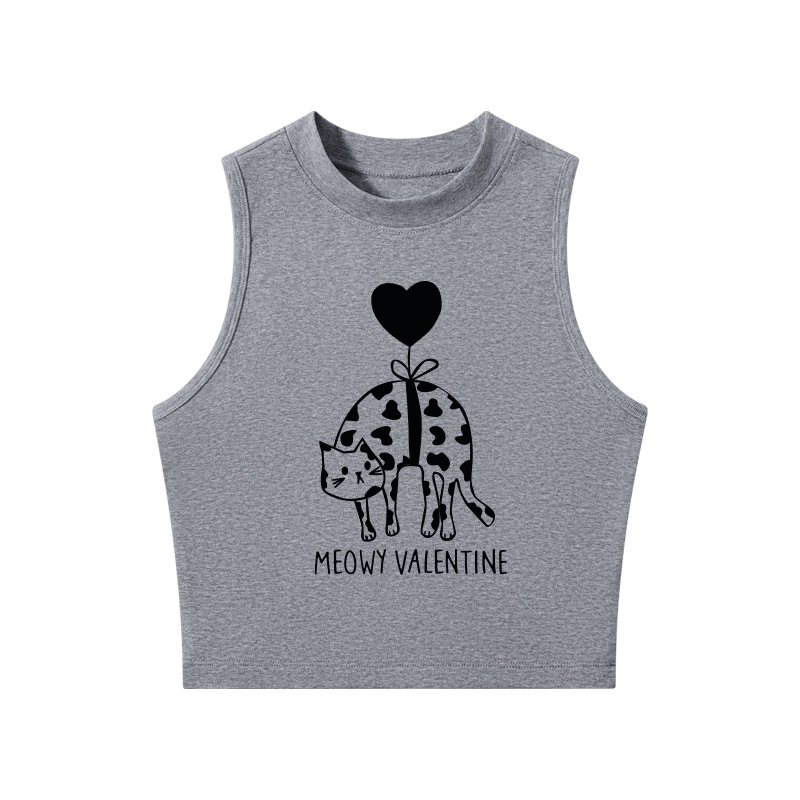 Tokyocanvas Meow Valentine Crew Neck Crop Top