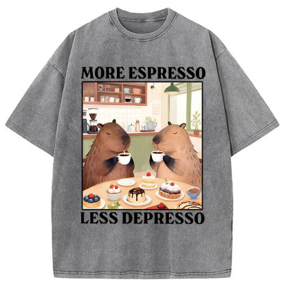 Tokyocanvas Capybaras Drink Coffee Washed T-Shirt