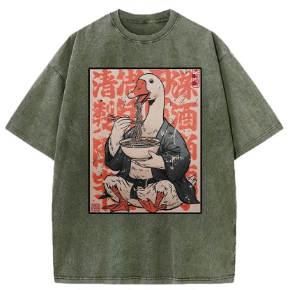 Tokyocanvas Duck Samurai Eats Ramen Washed T-Shirt