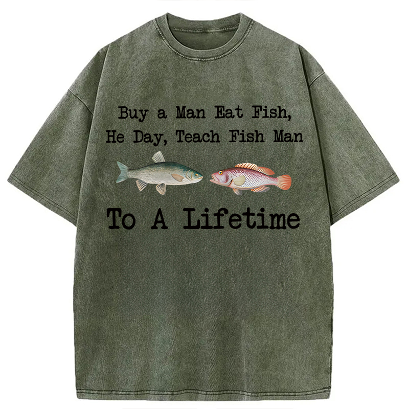 Tokyocanvas Buy a Man Eat Fish Washed T-Shirt