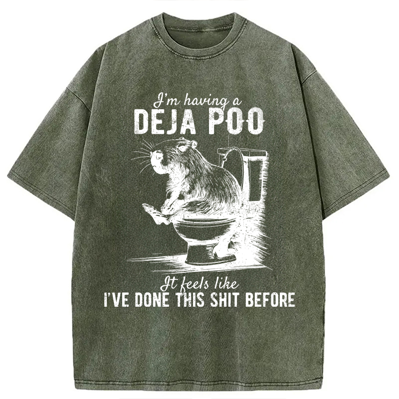 Tokyocanvas Funny Capybara Deja Poo Meme Washed T-Shirt
