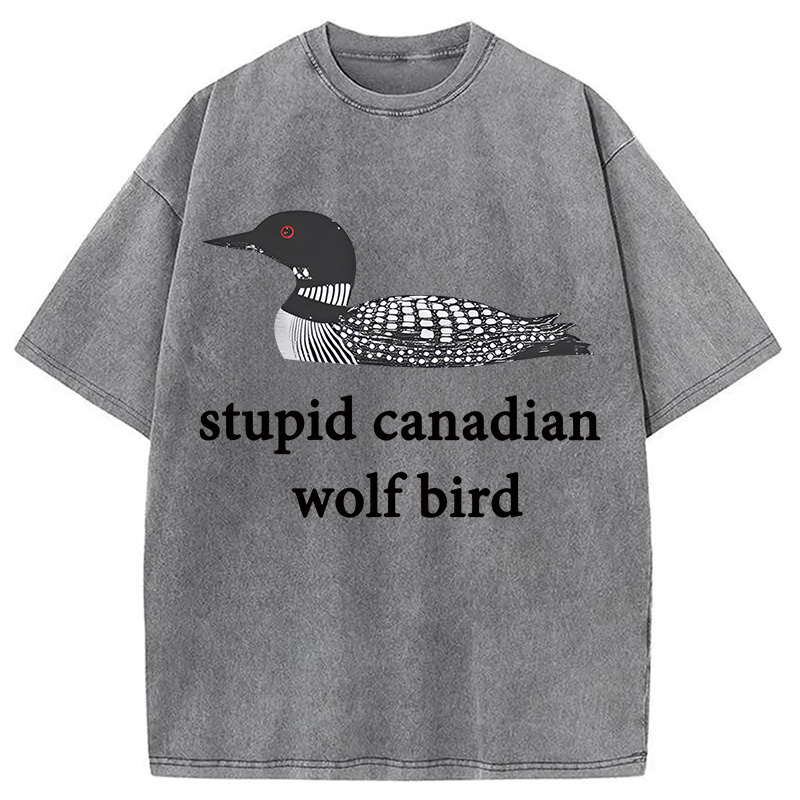 Tokyocanvas Stupid Canadian Wolf Bird Washed T-Shirt