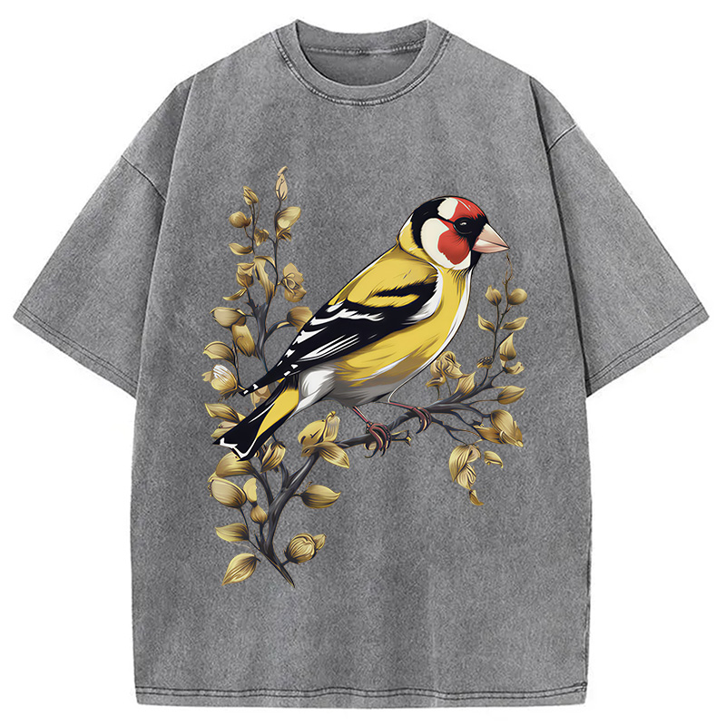 Tokyocanvas Goldfinch Bird Washed T-Shirt