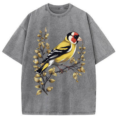 Tokyocanvas Goldfinch Bird Washed T-Shirt