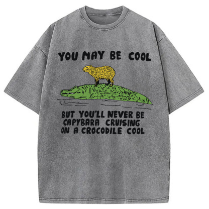 Tokyocanvas Funny Capybara Riding Crocodile Washed T-Shirt