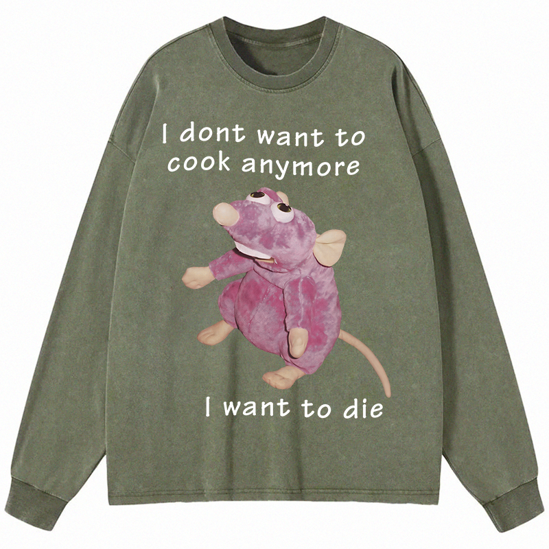 Tokyocanvas I Don't Want To Cook Anymore Long Sleeve Washed T-Shirt