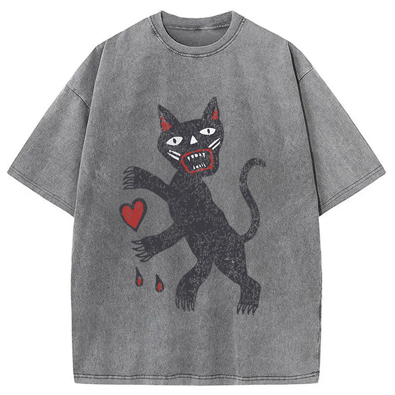 Tokyocanvas Black Cat Art Washed T-Shirt